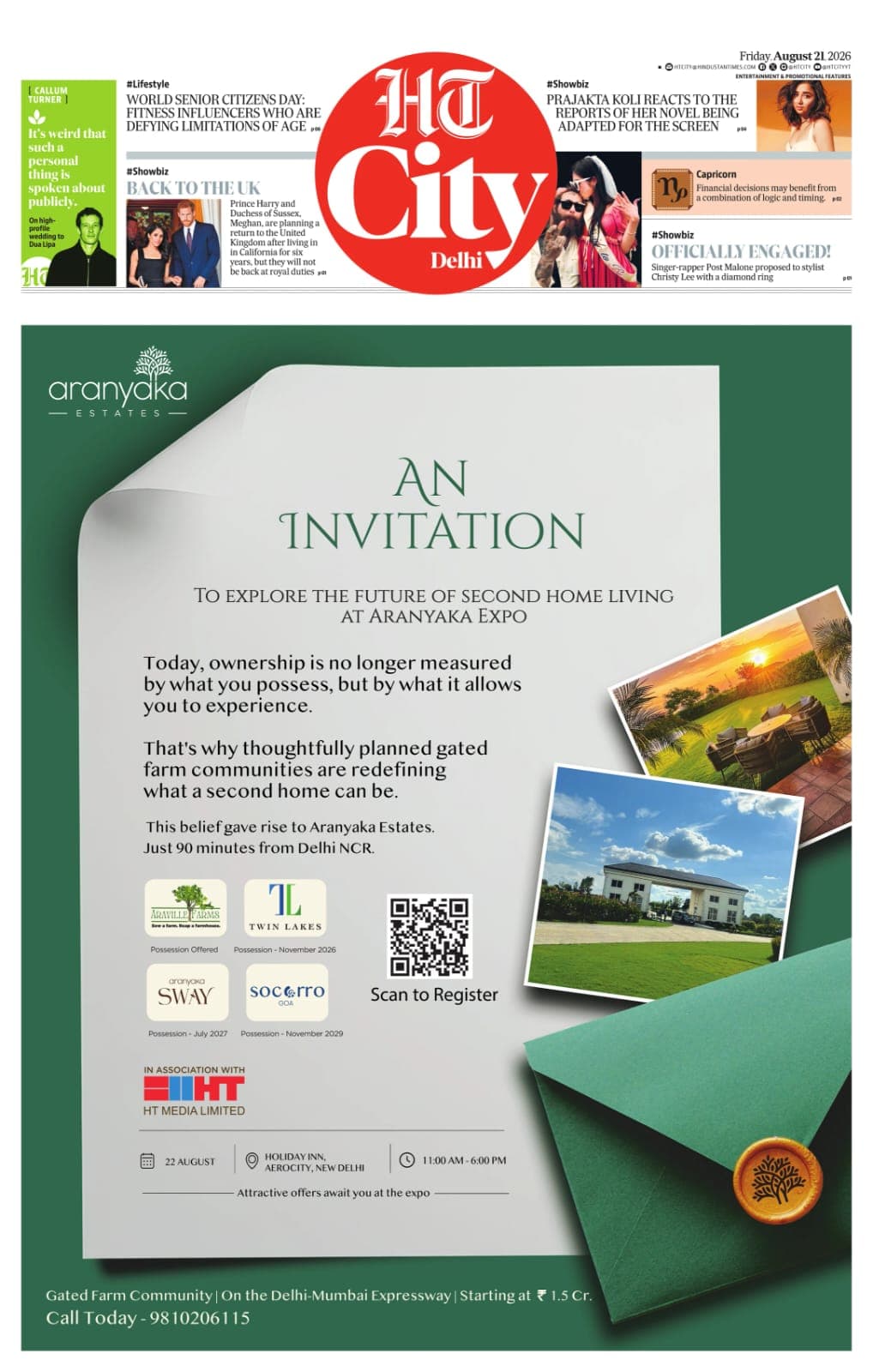 HT City, Delhi, Aranyaka Estates feature
